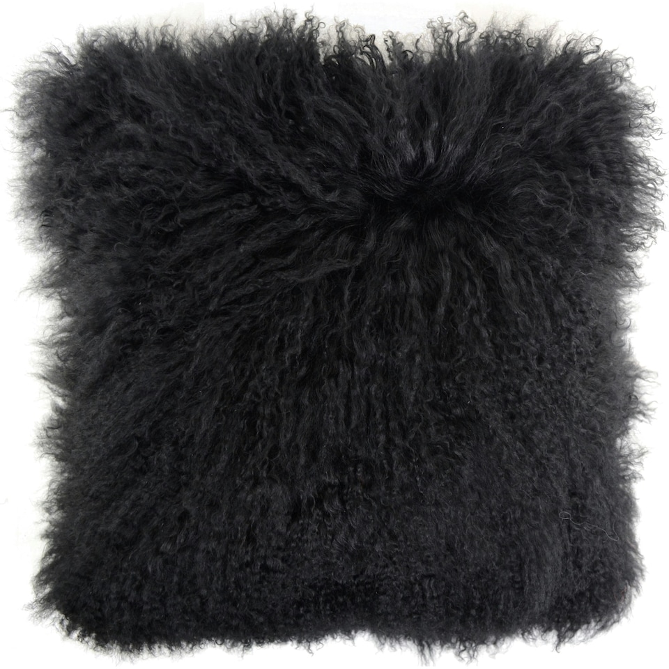 image 1 of SNUGRUGS Mongolian Sheepskin Cushion - Square - 40cm x 40cm Black | 40cmx40cm