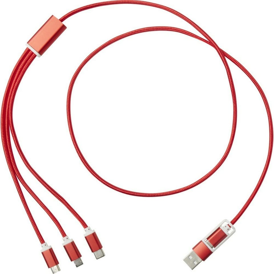 image 1 of Versatile 5 in 1 Recycled Aluminium Charging Cable - Red - One Size