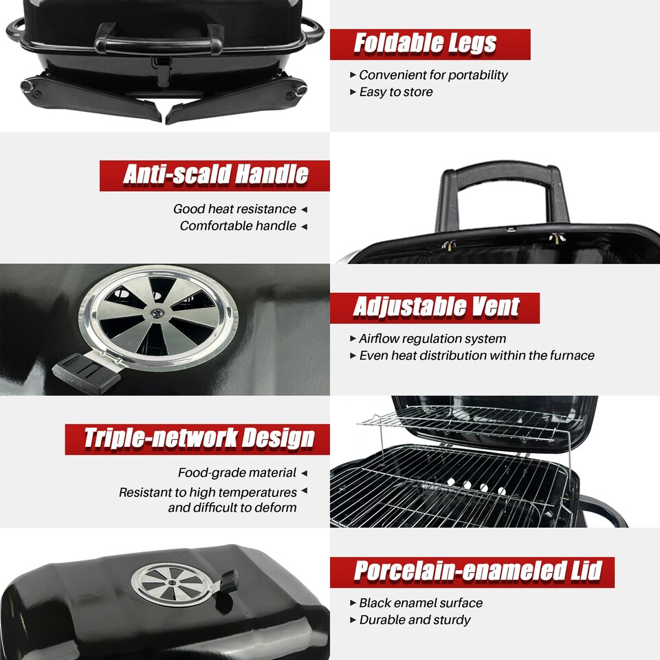 image 1 of Alivio Portable Barbecue Grill, High Quality BBQ Charcoal Grill (Black)