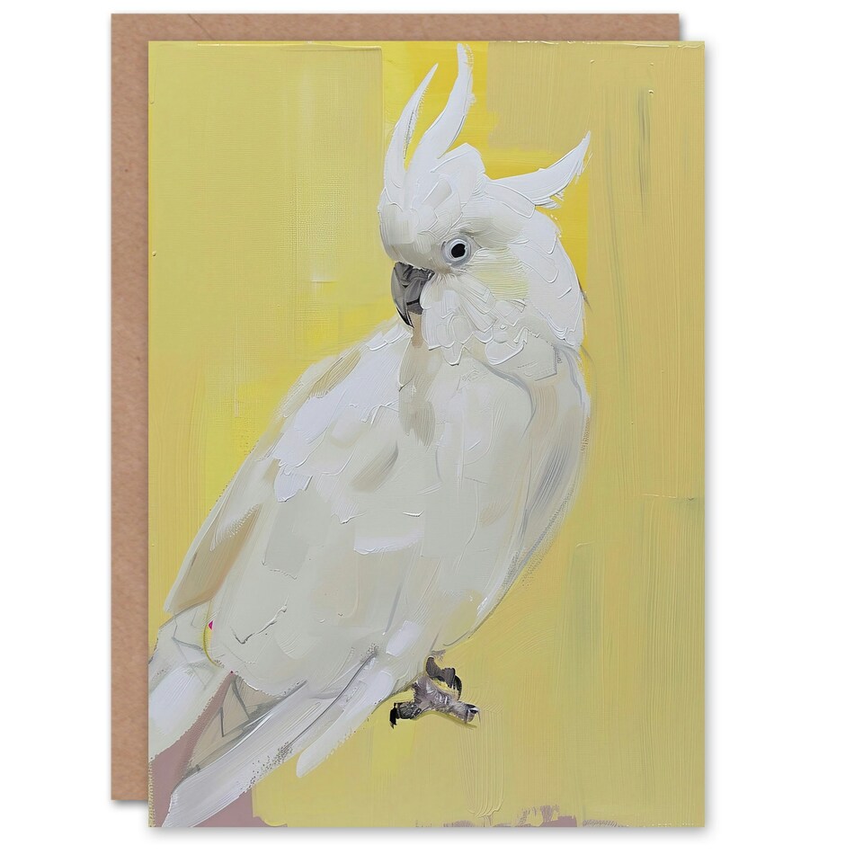 image 1 of White Bird On Yellow Oil Paint Cockatoo Him Her Birthday Card