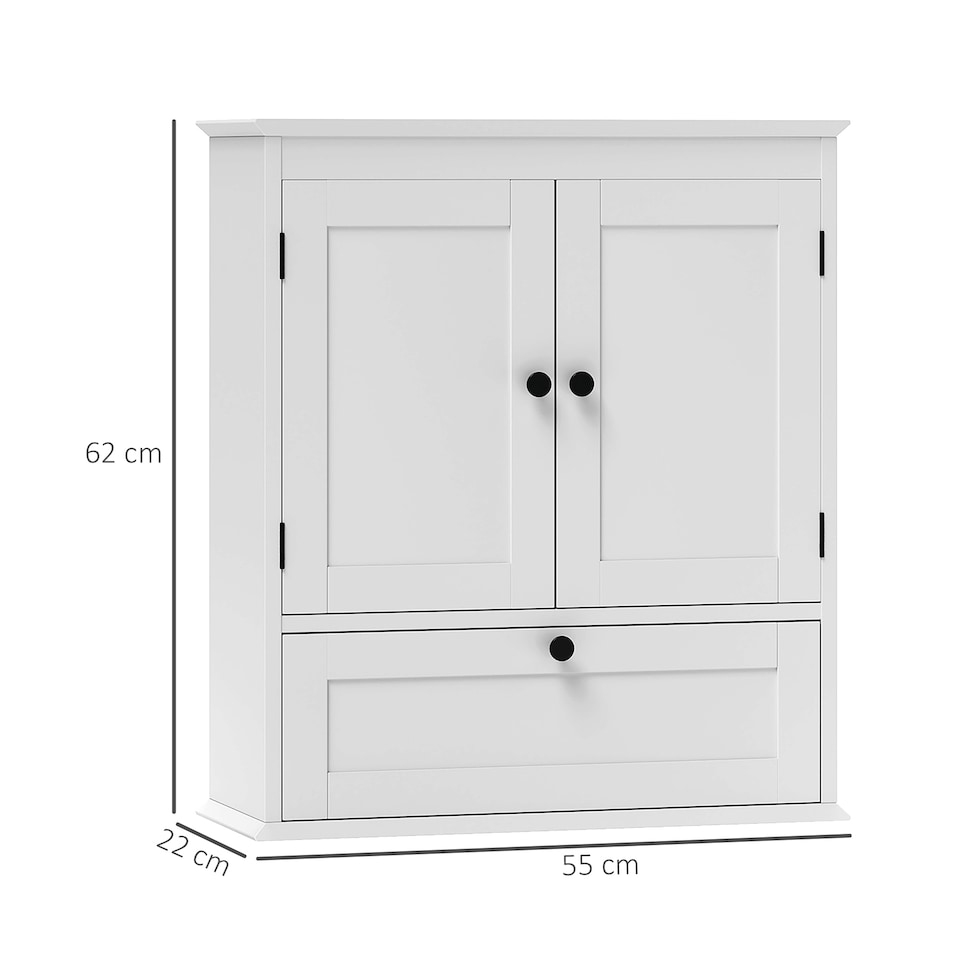 image 1 of HOMCOM Bathroom Cabinet Wall Mounted, Bathroom Wall Cabinet with Adjustable Shelf and Recessed Doors, Over Toilet, 55 x 22 x 62 cm, White