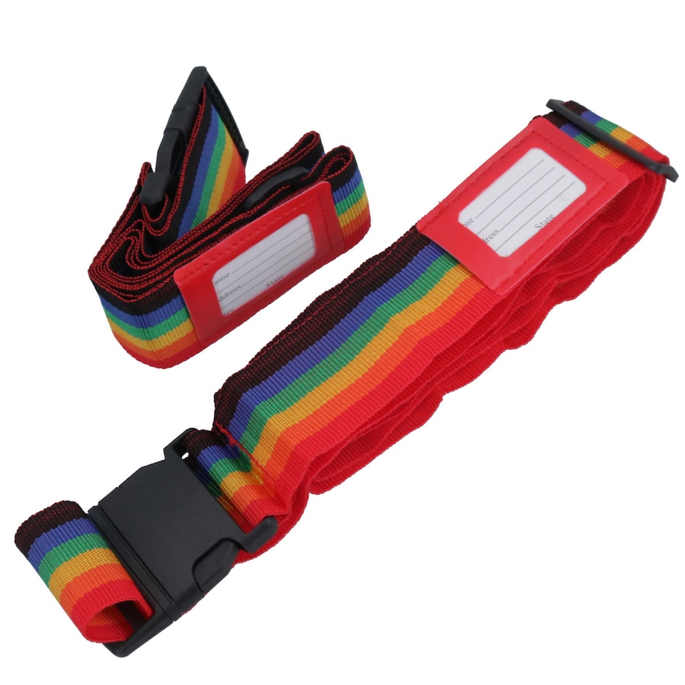 image 1 of Adjustable Multicoloured Rainbow Luggage Suitcase Belt Strap Travel With Tags 2pc