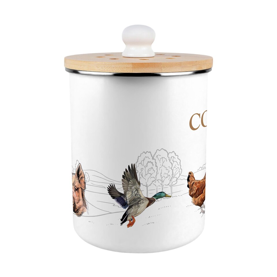image 1 of Country Farm Animals Compost Caddy - Metal 2L Decorative Kitchen Food Waste Bin