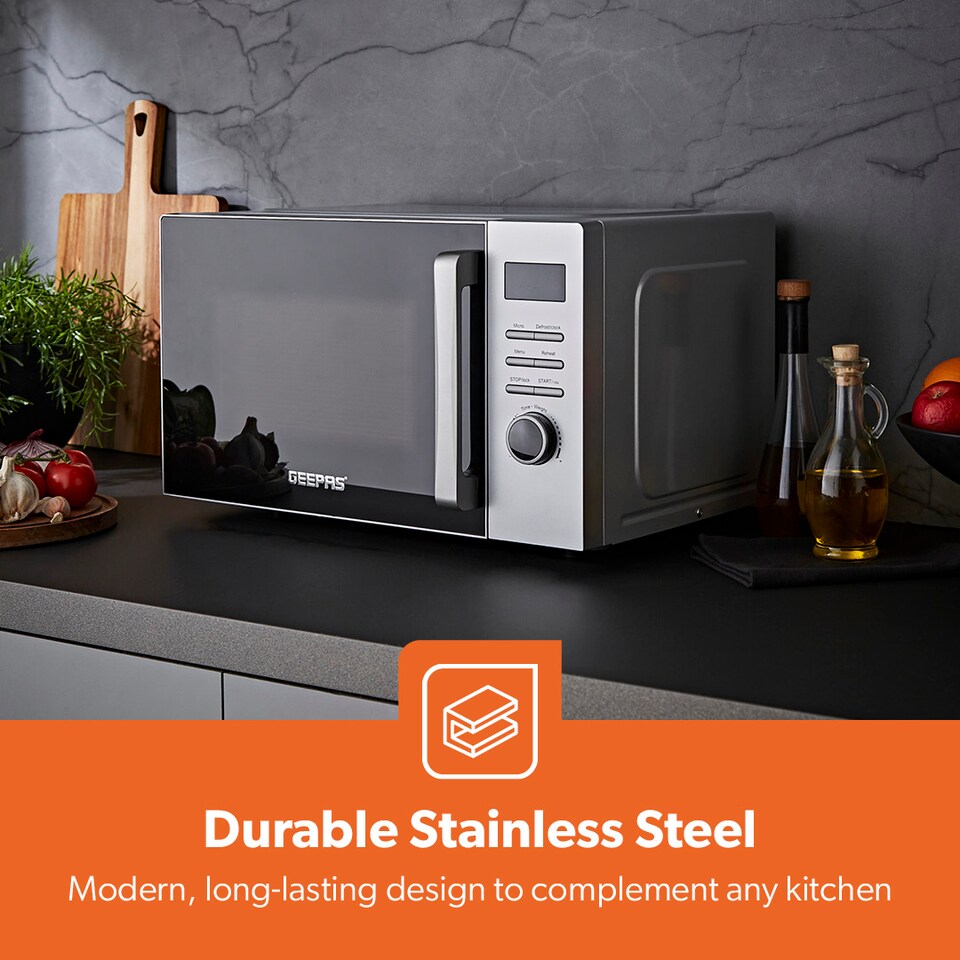 image 1 of GEEPAS 23L Digital Microwave Oven 800W, 5 Power Levels Silver