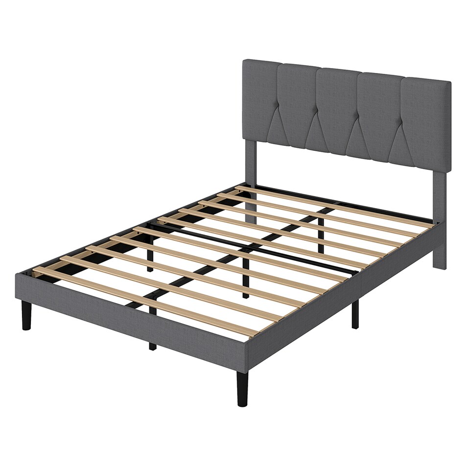 image 1 of Levede Double Bed Frame Upholstered Linen Fabric Wooden Slats with Headboard | Grey | Double | Double