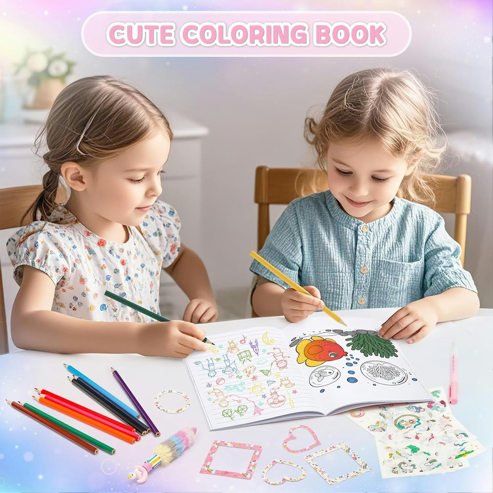 image 1 of Unicorn Plush Toy Set Girls Gift Soft Cuddly Stuffed Animals Toys, Unicorn Soft Toys with CrossBag Brushes Stickers Coloring Book Pink | A5