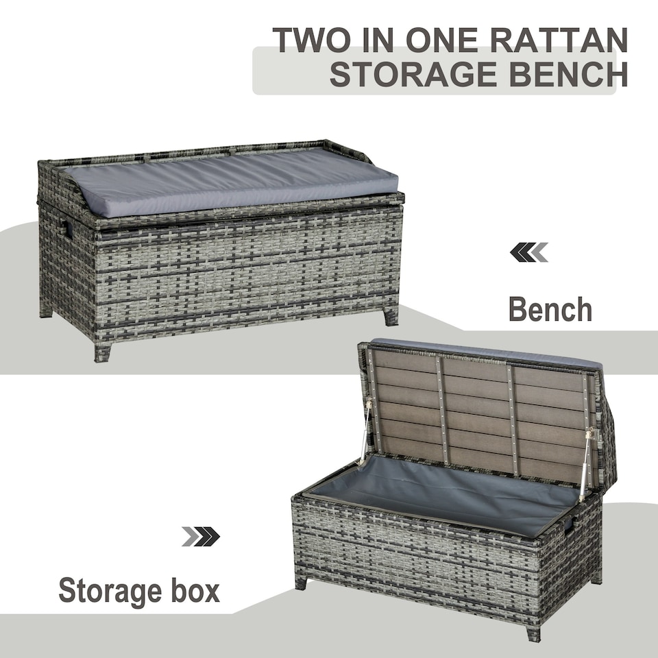 image 1 of Outsunny Rattan Wicker Storage Basket Box Bench Seat Furniture w/ Cushion