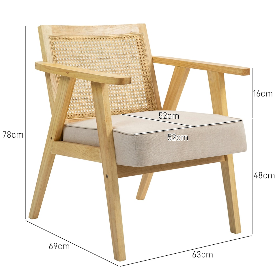 image 1 of HOMCOM Rattan Armchair with Wood Frame Seat Cushion for Living Room Bedroom