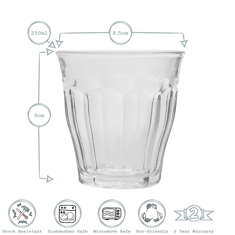 image 1 of Duralex 12 Piece Picardie Drinking Tumbler Glasses Set - Grey - 250ml Grey