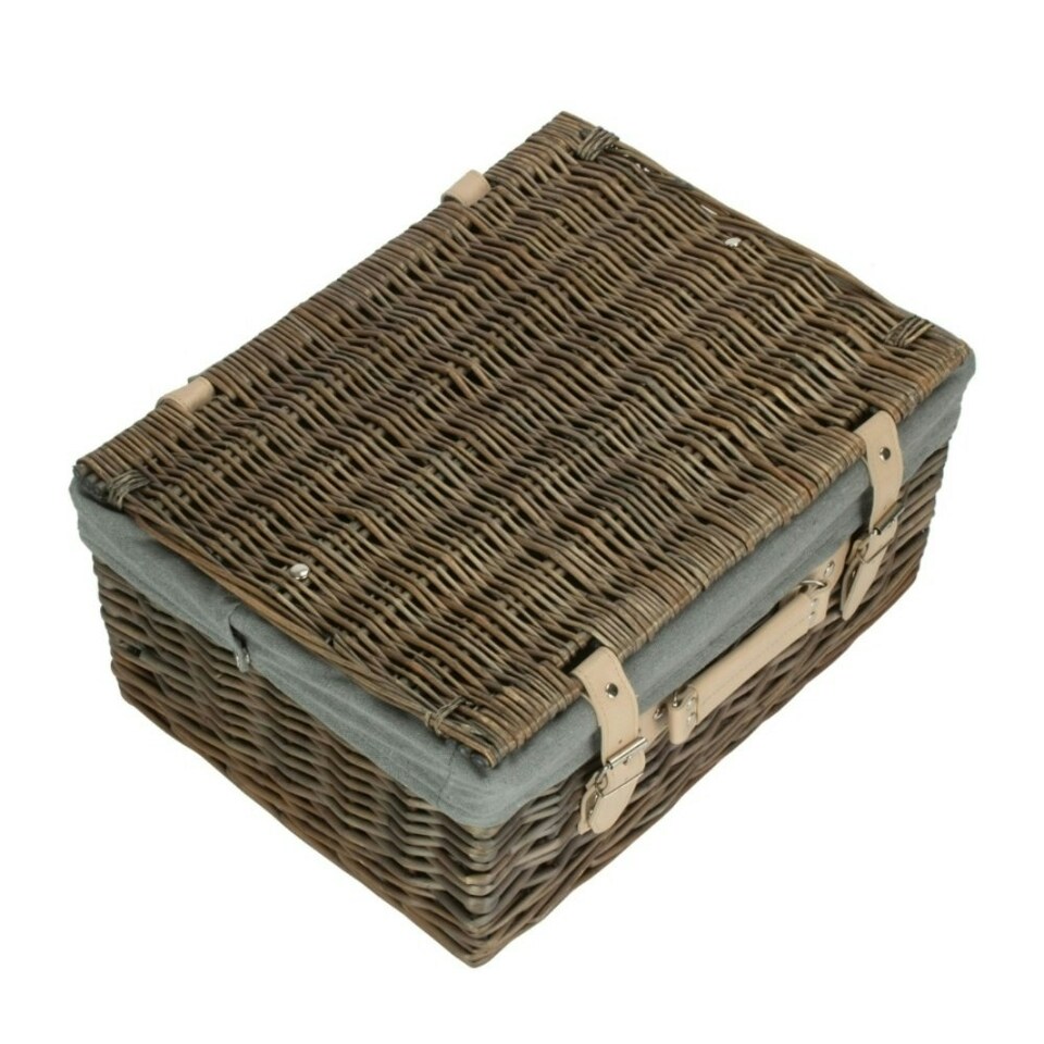 image 1 of 41cm Antique Wash Wicker Picnic Basket with Lining Grey | Grey | One Size