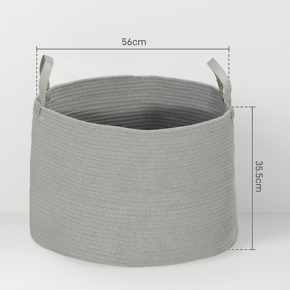 image 1 of HOMCOM 88L Cotton Rope Laundry Basket with Handles for Pillows Clothes Grey