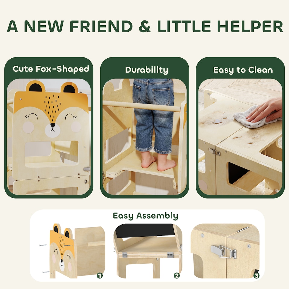 image 1 of AIYAPLAY Toddler Step Stool with Chalkboard for Kitchen Counter, Natural