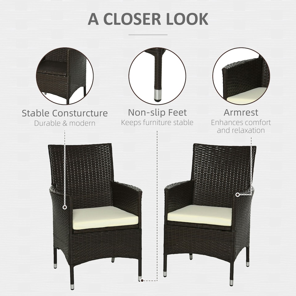 image 1 of Outsunny 2 Pieces Outdoor Rattan Armchair Garden Dining Chair Set Coffee