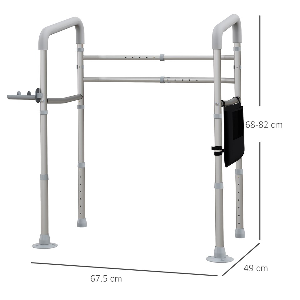 image 1 of HOMCOM Freestanding Toilet Frame, 136kg MaLoad Toilet Safety Frame with Adjustable Height and Width, Arms, 2 Suction Cups, Storage for Elderly, Senior, Disabled, Handrail Grab Bar,