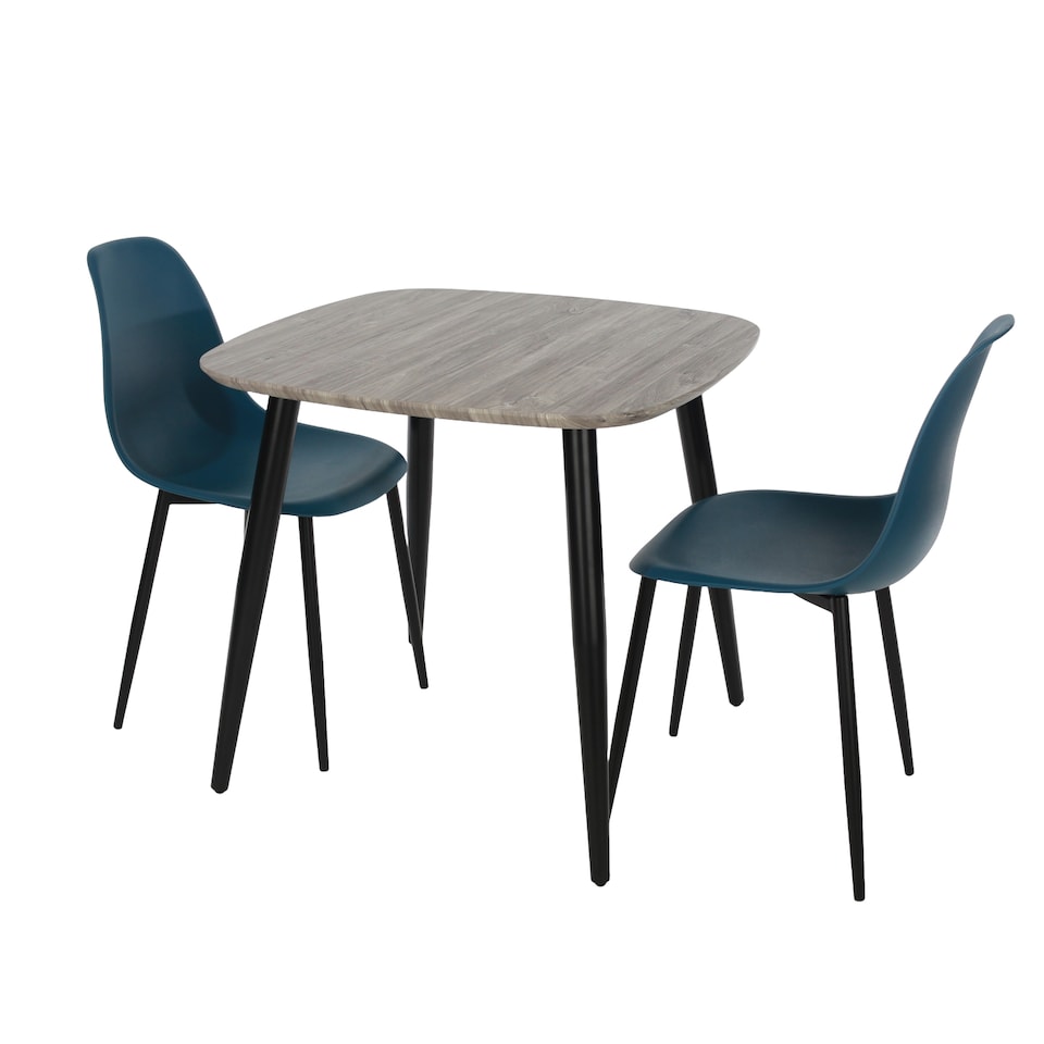 image 1 of Aspen Grey Oak Effect 80cm Square Dining Table with 2 Moulded Curve Design Chairs - Compact Kitchen and Dining Set | Grey | Grey Oak Effect | One Size | 1