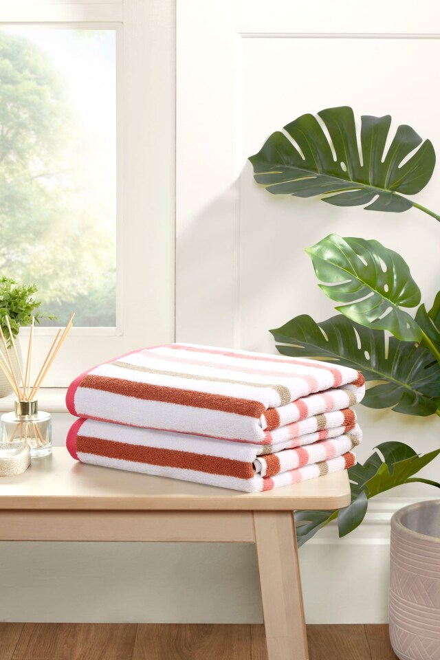 image 1 of Amalfi Cotton Towels Striped Luxury Soft Quick Dry Absorbent | Pink | Face cloth | 1