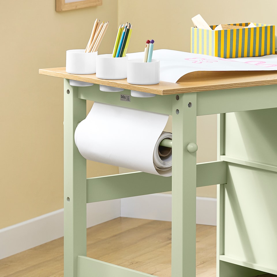 image 1 of SoBuy Kids Desk and Chair Set with 2 Shelves & Paper Roll Holder, Green, 31.4x19.6x25.9 in, 15.3 kg - KMB60-GR