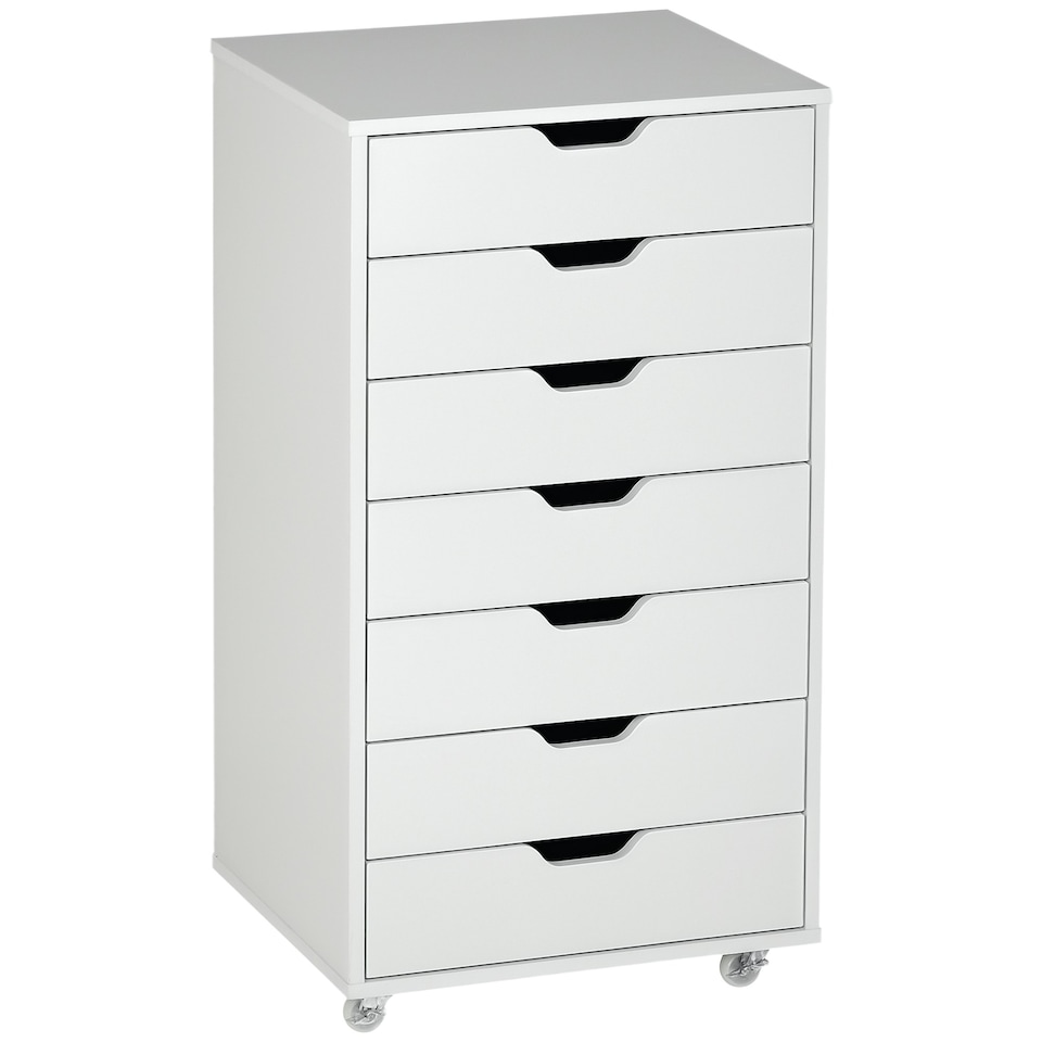 image 1 of Vinsetto Mobile Filing Cabinet, 7-drawer File Cabinet with Wheels, White