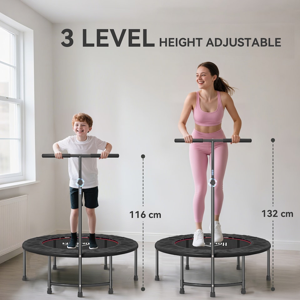 image 1 of HOMCOM Mini Trampoline, Rebounder Jumper with Adjustable Handle, Black