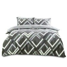 Harlow Printed Duvet Cover Set Reversible Polycotton Beddings Grey | King
