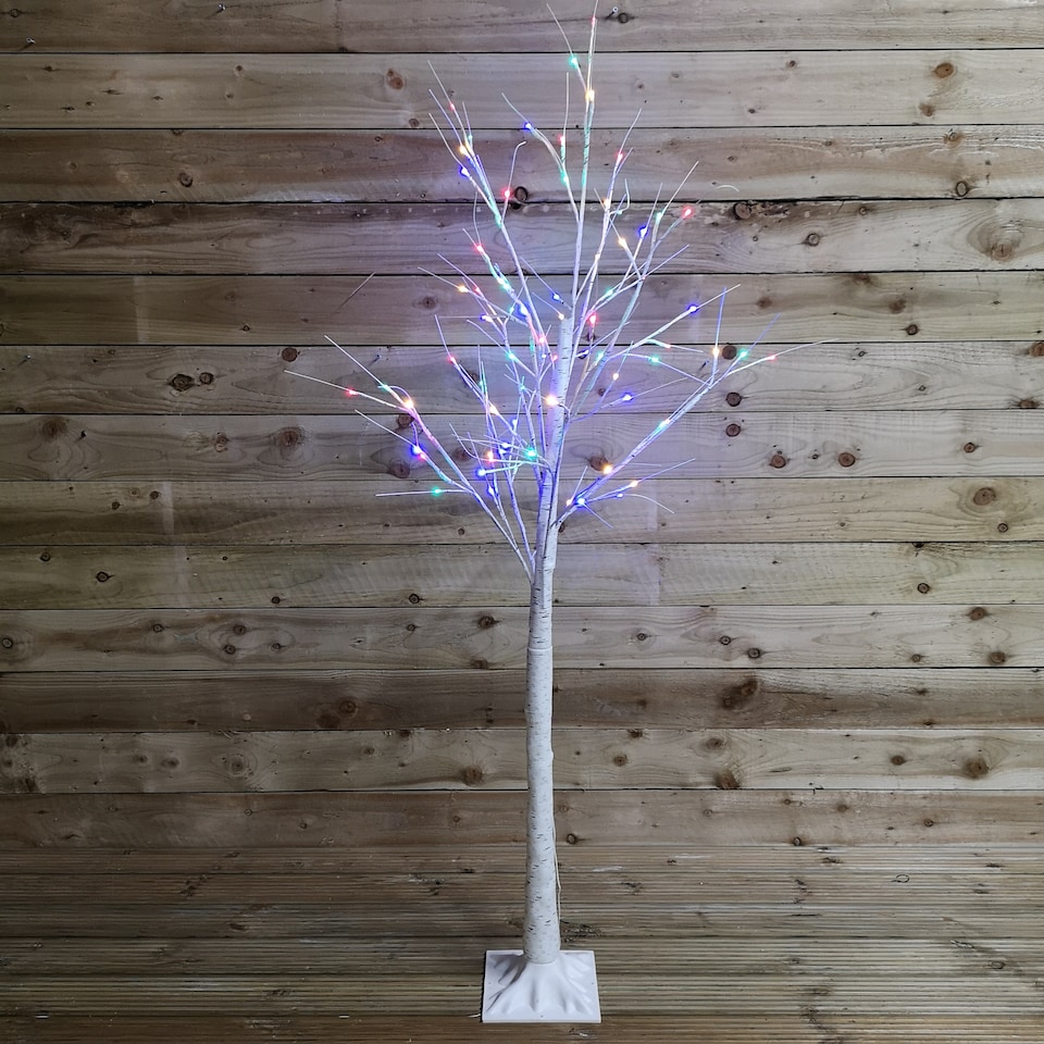 image 1 of 1.8m (6ft) Outdoor Christmas Light Up White Birch Tree with 80 Multicoloured LEDs