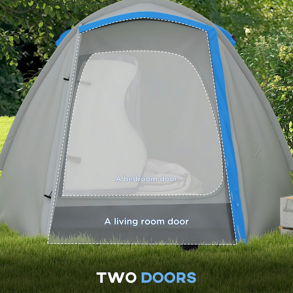 image 1 of Outsunny 2 Man Camping Tent with Living Area, 2000mm Waterproof, Blue