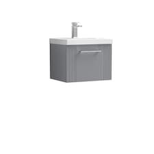 Balterley Partial Fluted 1 Drawer Wall Hung Vanity Unit with 1 Tap Hole Thin-Edge Basin | Grey | Satin Grey