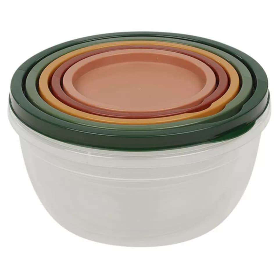 image 1 of 5Pcs Plastic Food Storage Containers & Airtight Lids Microwave Freezer Safe Sets | Multi | Multicoloured | 3x Round Sets