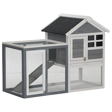 PawHut Rabbit Hutch, Bunny Cage Outdoor Wooden House w/Tray & Ramp, Grey