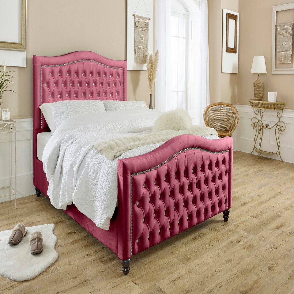 Saturn Plush Double Bed Frame - Maroon