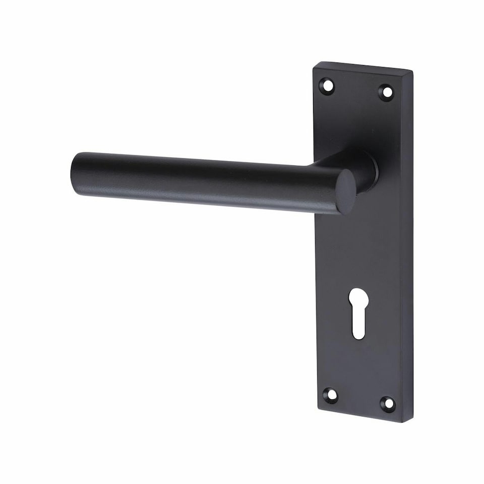 image 1 of Golden Grace Victorian T-Bar Straight Door Handles Lever Lock in Matt Black with 3 Lever Lock Set with 1 Pair of 3" Ball Bearing Hinges Black