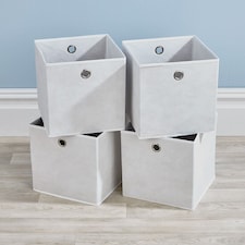 Foldable Canvas Storage Folding Box Fabric Cube Cloth Bag 4 Piece Set | Cream