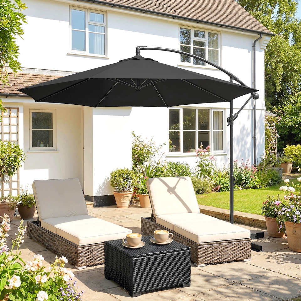 image 1 of Outsunny 3(m) Banana Parasol Cantilever Umbrella Garden | Black | Black | 3 m diameter