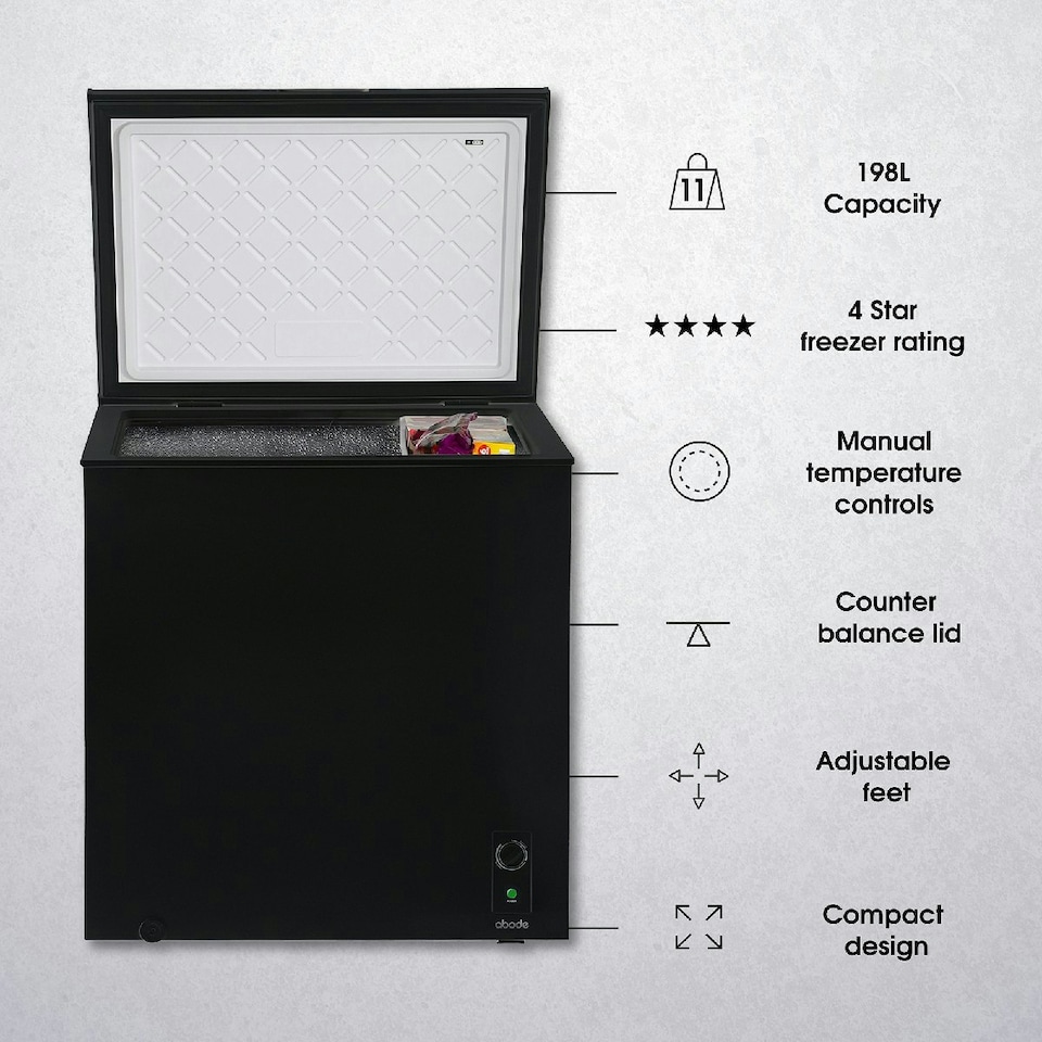 image 1 of Abode A198CF0E1B Chest Freezer 198L Black Suitable for Garages & Outbuildings Black
