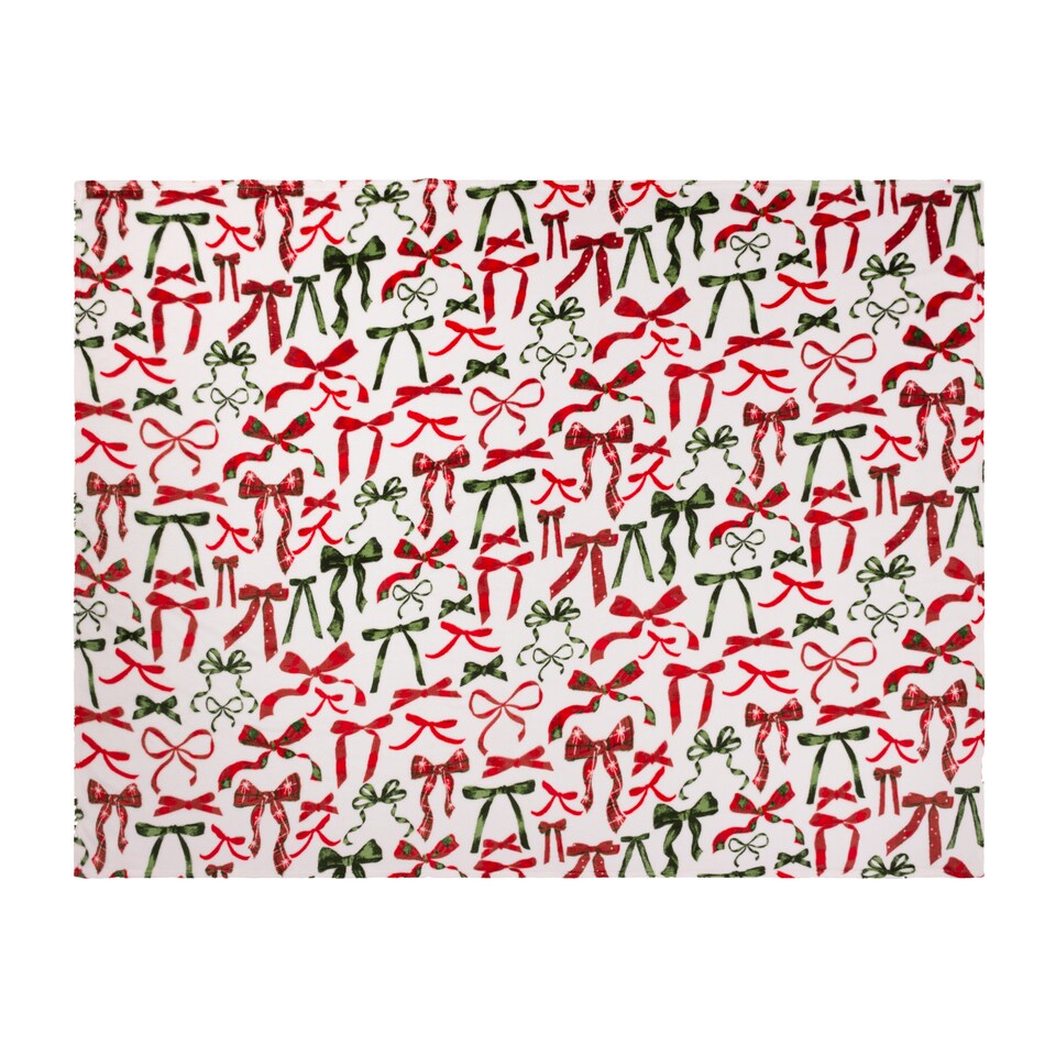 image 1 of Furn Festive Bows Printed Fleece Throw | Red | Berry/Pine | 1