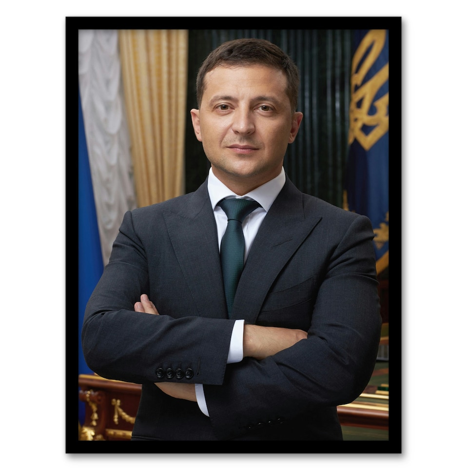 image 1 of Ukraine President Volodymyr Zelensky Official Portrait Framed Wall Art Print A4