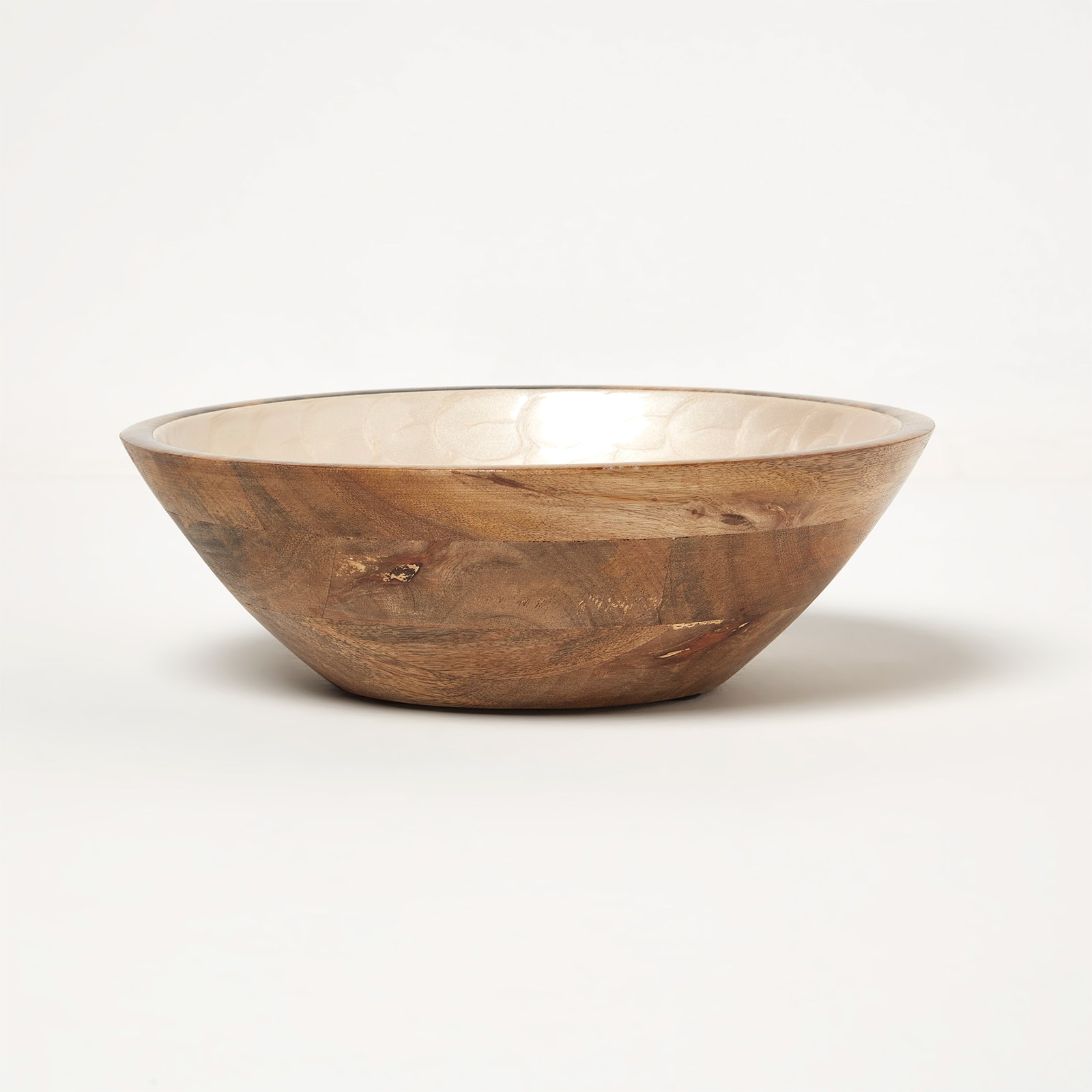 Homescapes Capiz Style Mango Wood Enamel Bowl - 25 cm in Light Brown
