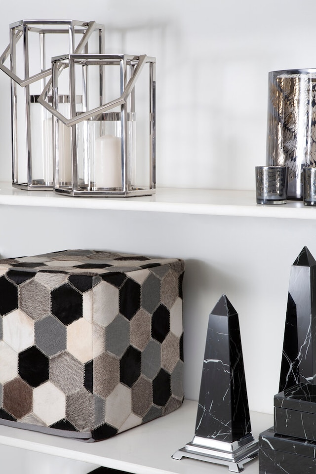 image 1 of Safira Leather Patchwork Pouffe