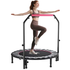 HOMCOM 48" Foldable Mini Trampoline Fitness Trampoline Rebounder for Adults with Adjustable Foam Handle, for Indoors, Outdoors, Cardio Training, Pink | Pink