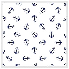 Navy anchors on white (Picture Frame) White | S