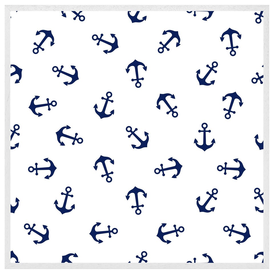 image 1 of Navy anchors on white (Picture Frame) White | S