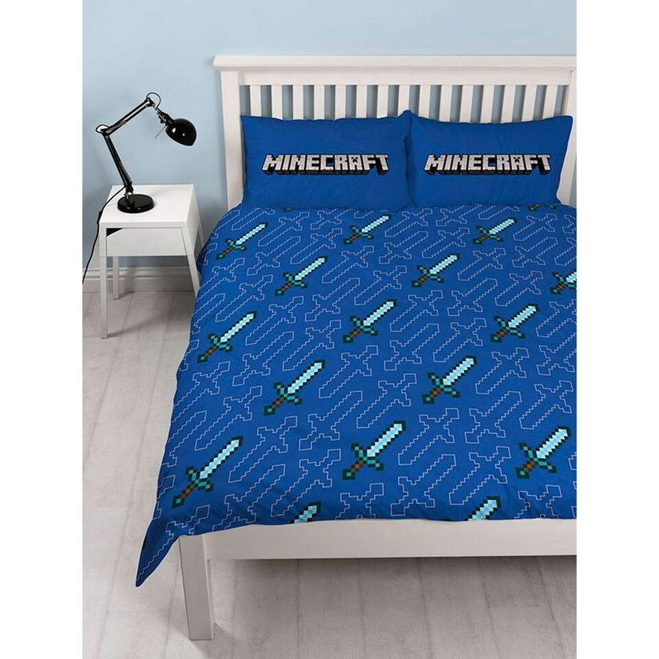 image 1 of Minecraft Reversible Duvet Cover Set - Blue/Green - Double Blue | Double
