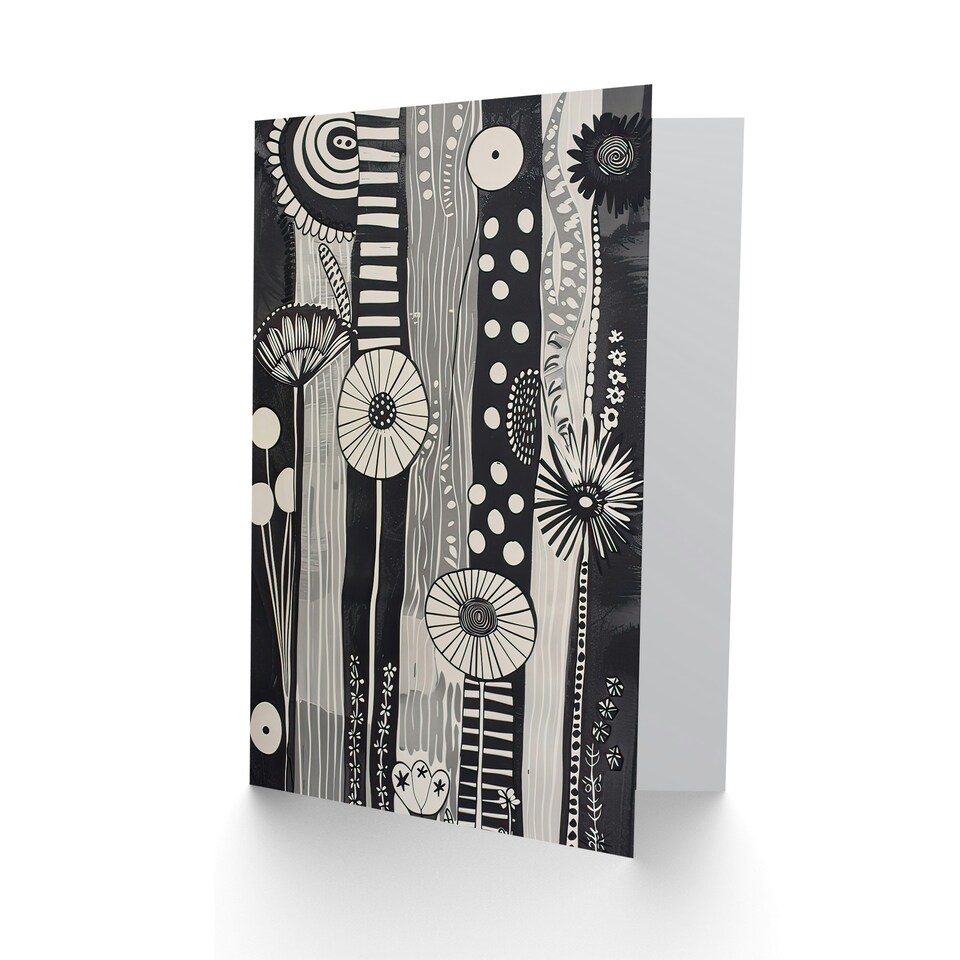 image 1 of White Abstract Stripes Wildflowers Him Her Birthday Card
