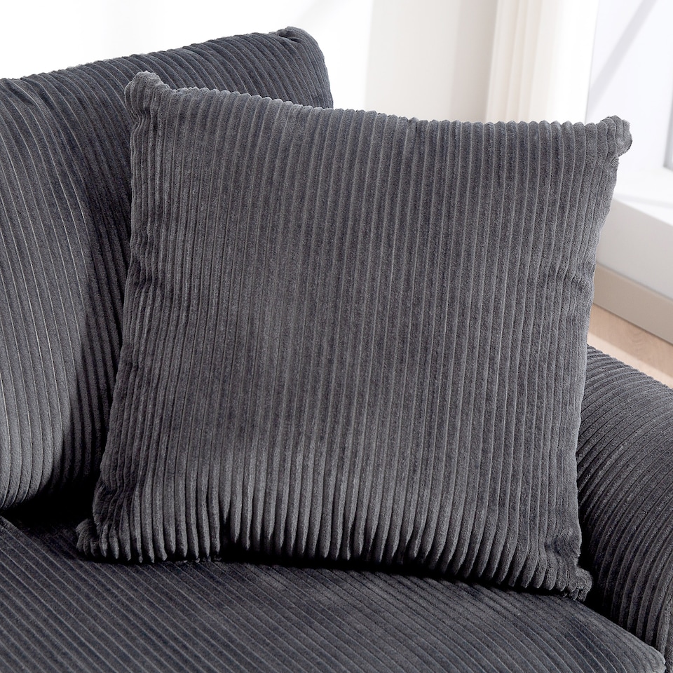 image 1 of HOMCOM 212 cm Upholstered Jumbo Cord Sofa Couch with Spring Cushion, Grey