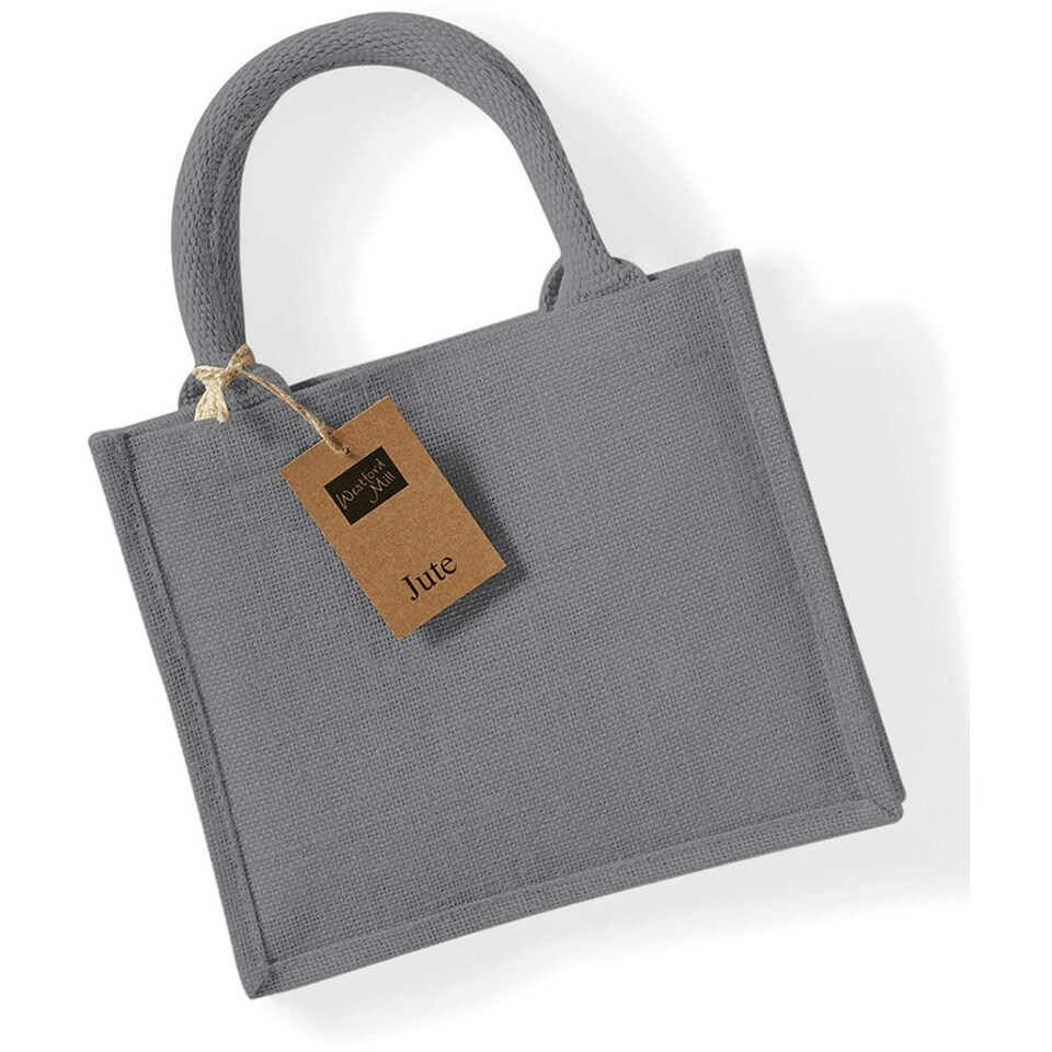 image 1 of Westford Mill Jute Mini Gift Bag (6 Litres) - Graphite Grey/Graphite Grey - One Size
