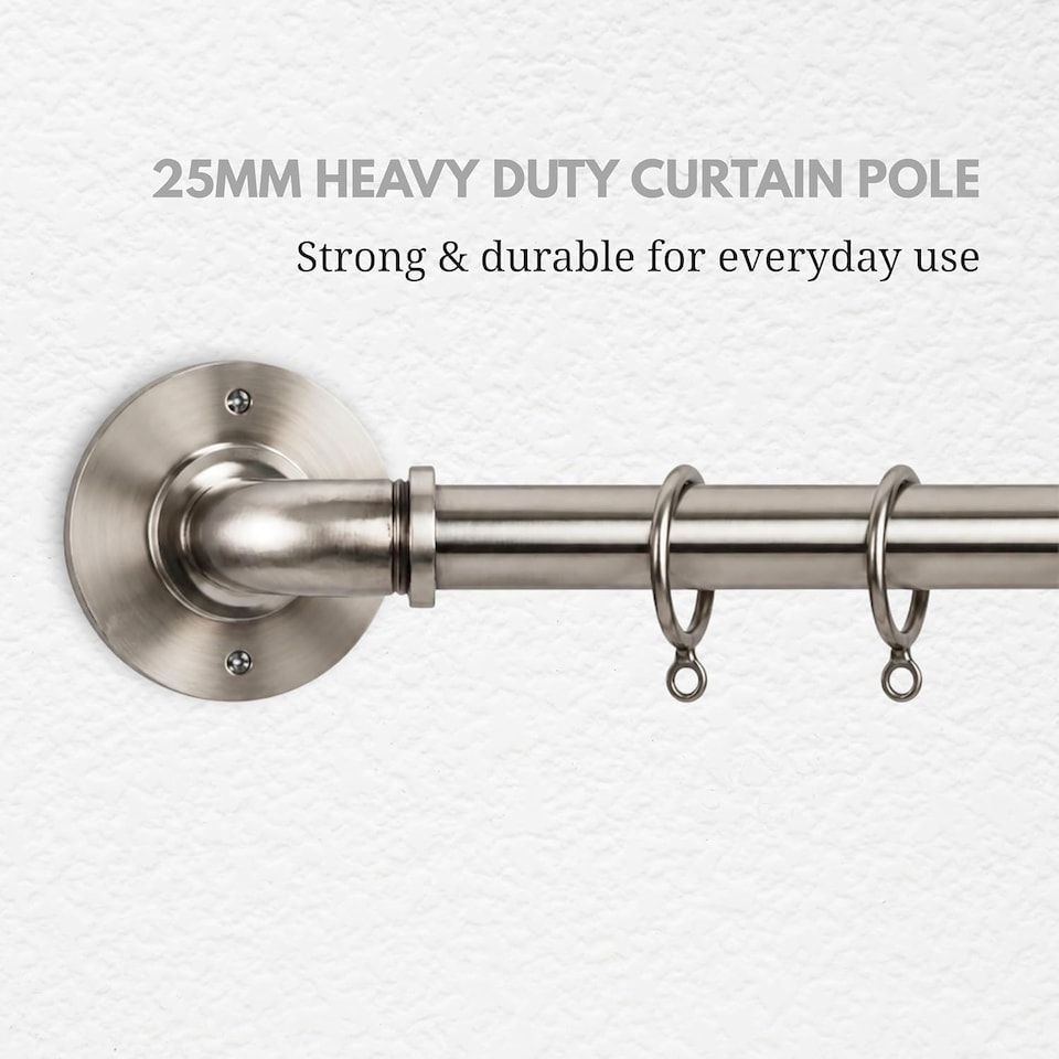 image 1 of Lister Cartwright 25mm Polished Steel Industrial Pipe Extendable Curtain Pole Heavy Duty Metal Curtain Rod with Rings(120-320 cm)