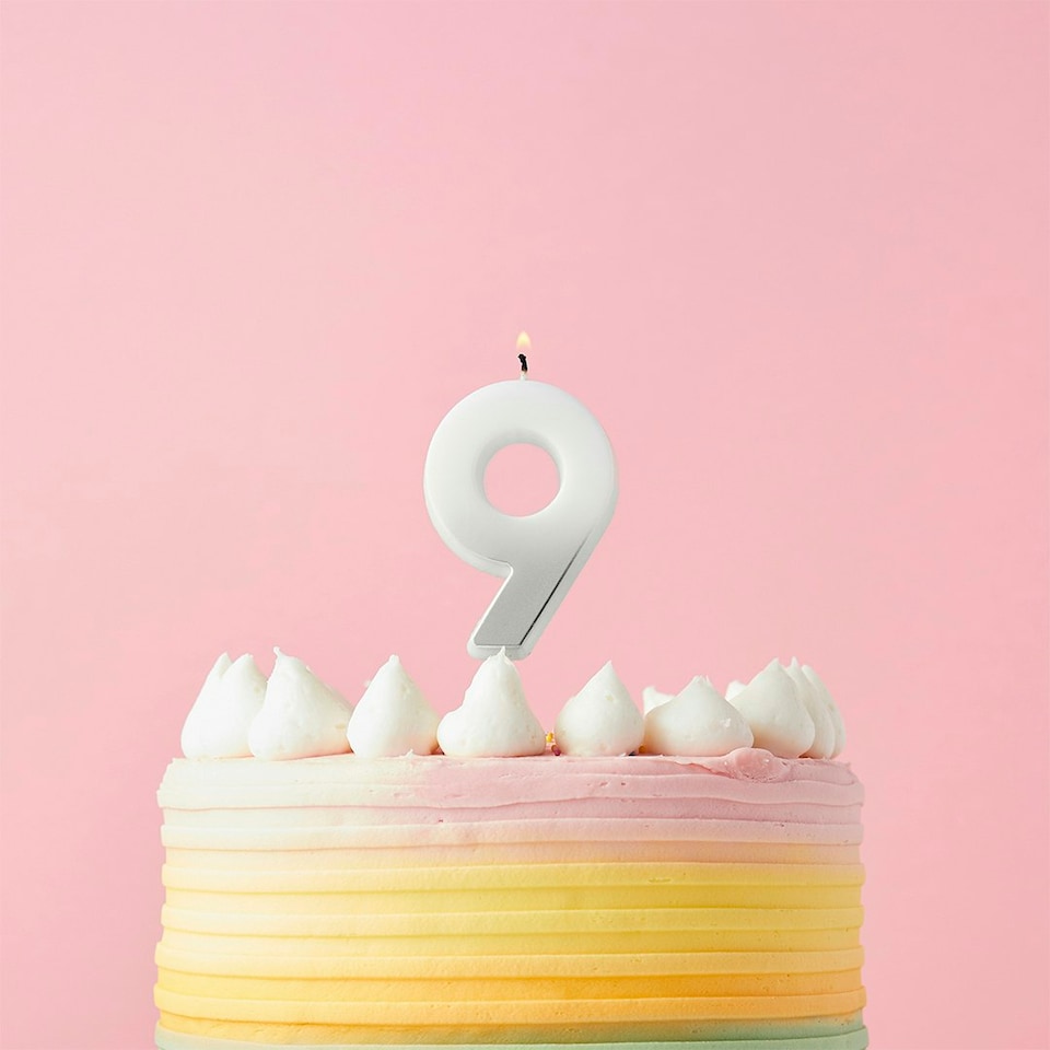 image 1 of Silver Ombre Number '9' Celebration Candle