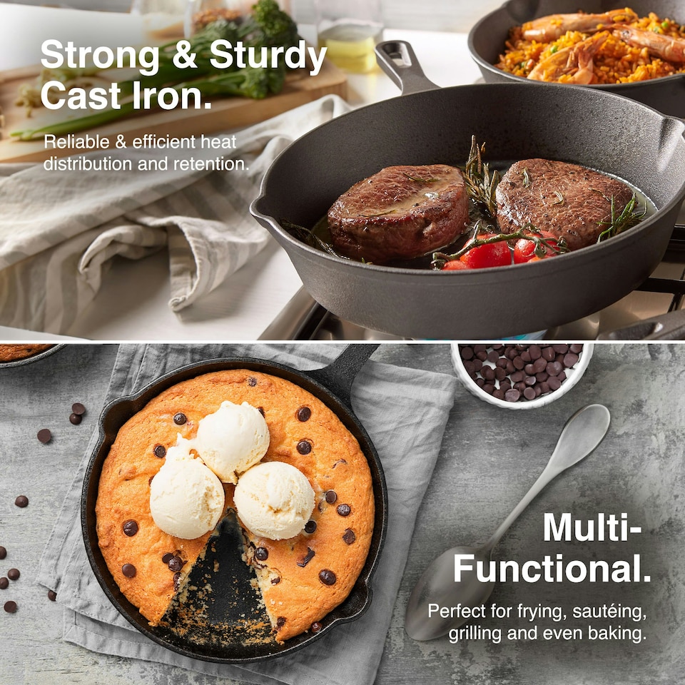 image 1 of VonShef 3Pc Cast Iron Skillet Pan Set - 6", 8", 10"