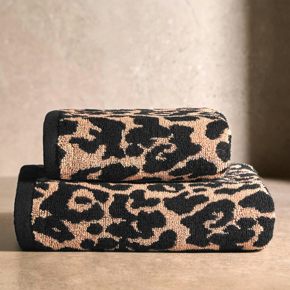 image 1 of OHS 2 Pack Luxury 100% Cotton Leopard Jacquard Absorbent Quick Drying Hand Towel Cream | Natural | Hand towel