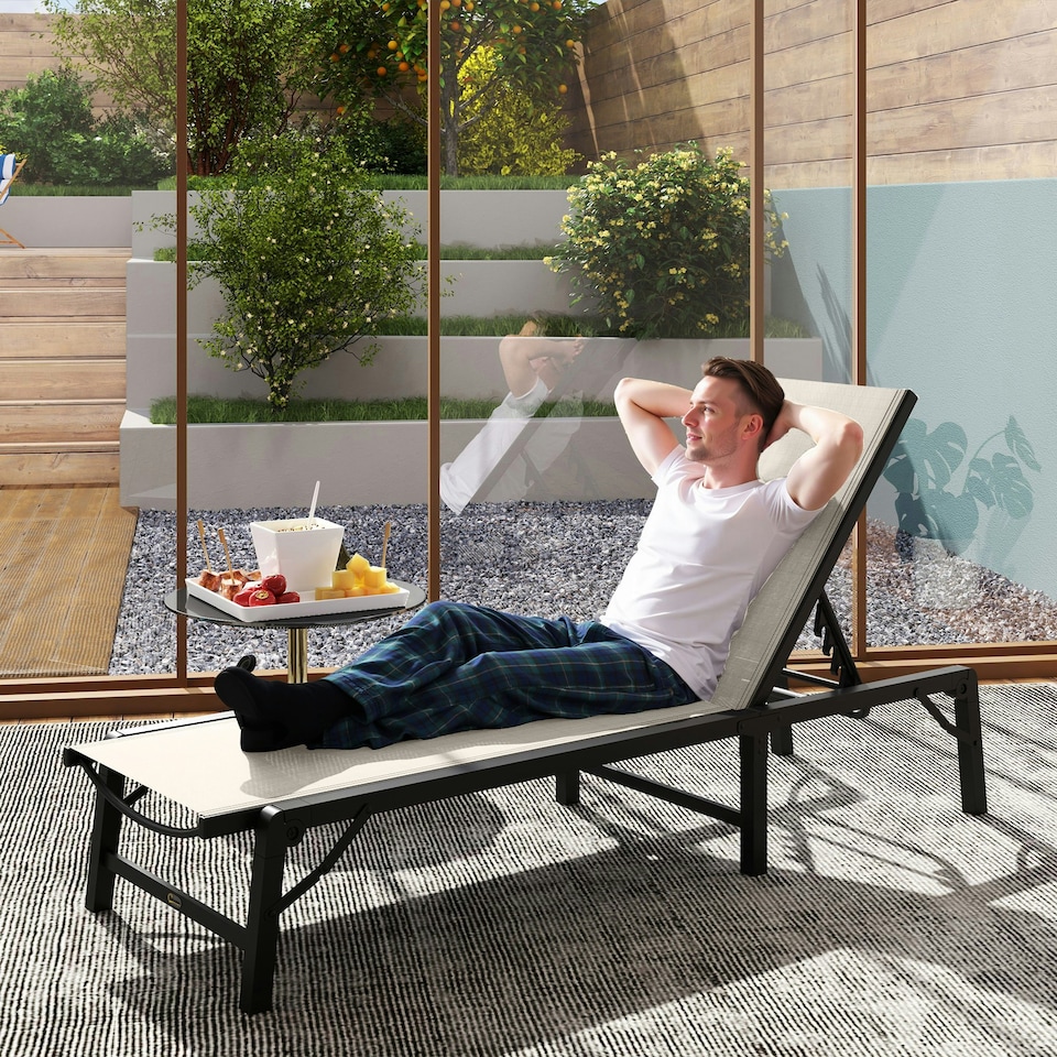 image 1 of Outsunny Folding Sun Lounger Set of 2, 5-Position Reclining Sun Bed